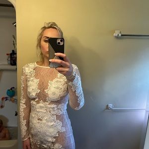 House of CB white sold out lace open side dress